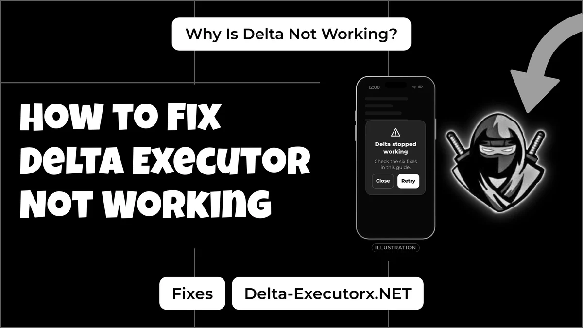 Delta Executor not working fix cover with a phone illustration of an error dialog