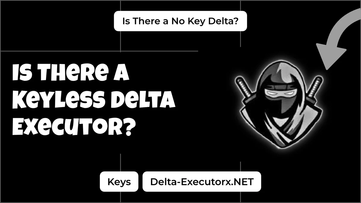 Cover asking whether a keyless Delta Executor exists, with the ninja logo and key question label
