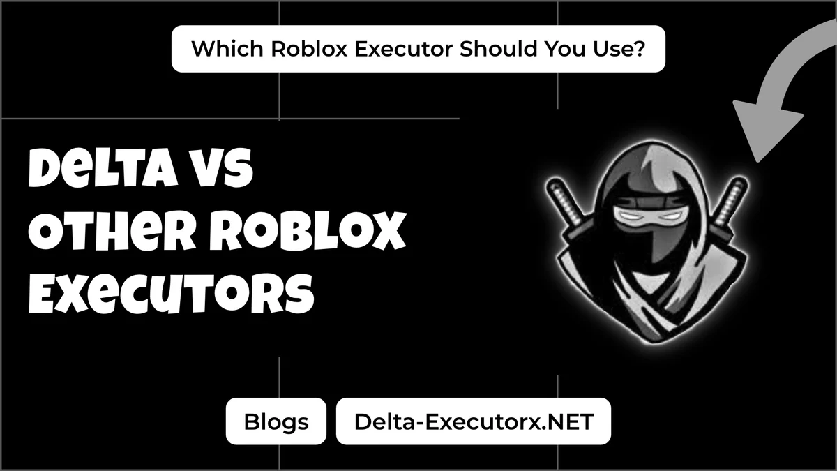 Comparison cover for Delta and other Roblox executors with the ninja logo