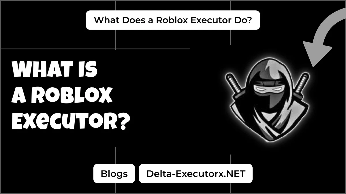 Explainer cover asking what a Roblox executor is, with the ninja logo on a grid background