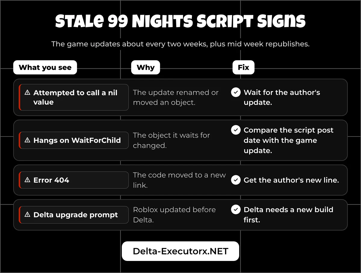 Error to fix map for 99 Nights in the Forest scripts that broke after a game update